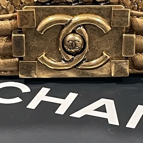 CHANEL Metallic Bronze leather Python Boy Crossbody Bag - Picture 4 of 15